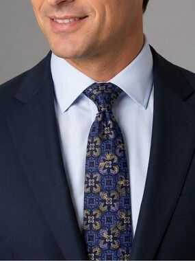 Oak Hill Park Avenue 100% Silk Tie Navy Purple Gold Floral Geometric Necktie